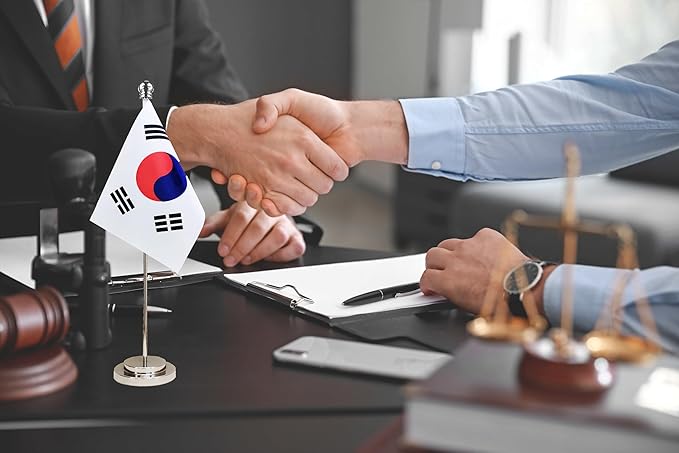South Korea Korean Deluxe Desk Flag Set Small Mini Miniature South Korea Korean - Image 2