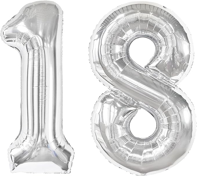 Silver Foil Number 18 Balloon 40 Inch, Helium Mylar Eight Number 18 Birthday by Upgesy