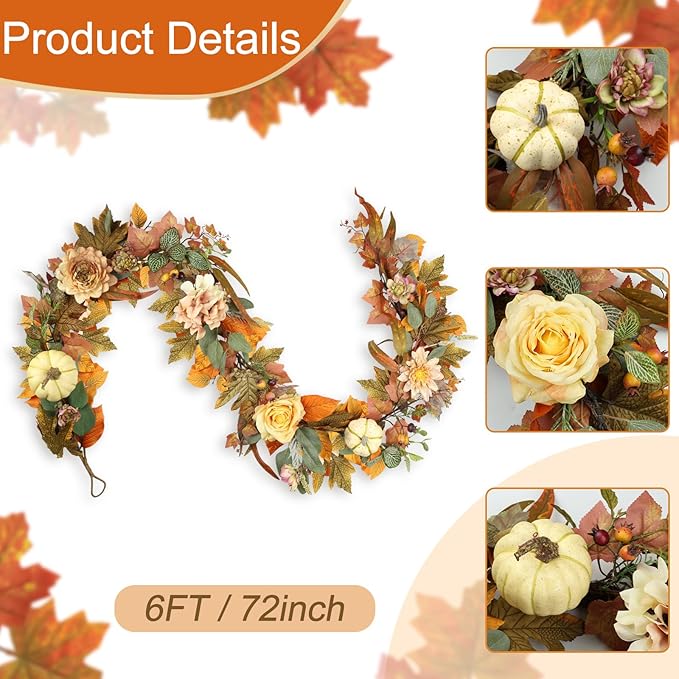 Fall Garland, 6 FT Pumpkin Garlands, Fall Leaves Garland - Image 4