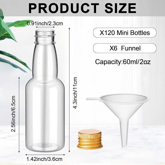 120 Pcs Mini Liquor Bottles Airtight Shot Miniature Empty Plastic Alcohol - Image 2