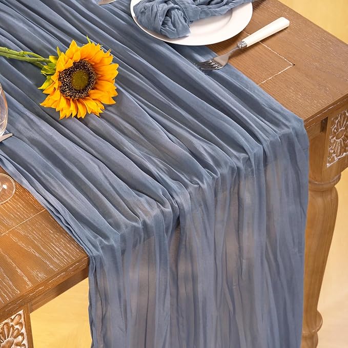 Dusty Blue Cheesecloth Table Runner 4 Pack Fall Table Runners Boho Gauze 120 - Image 5