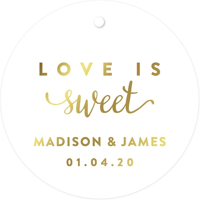 Andaz Press Personalized Round Circle Wedding Gift Tags, Metallic Gold Ink by AndazPress