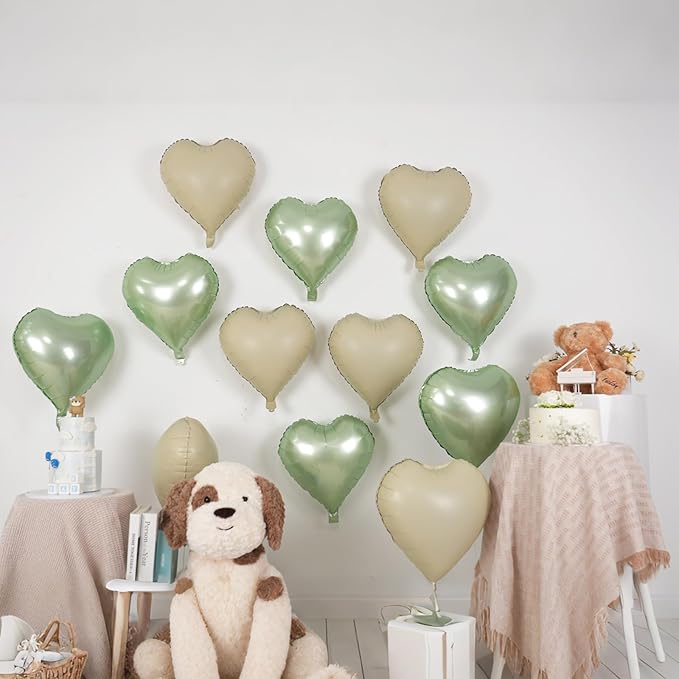 Sage Green White Heart Balloons - Image 4