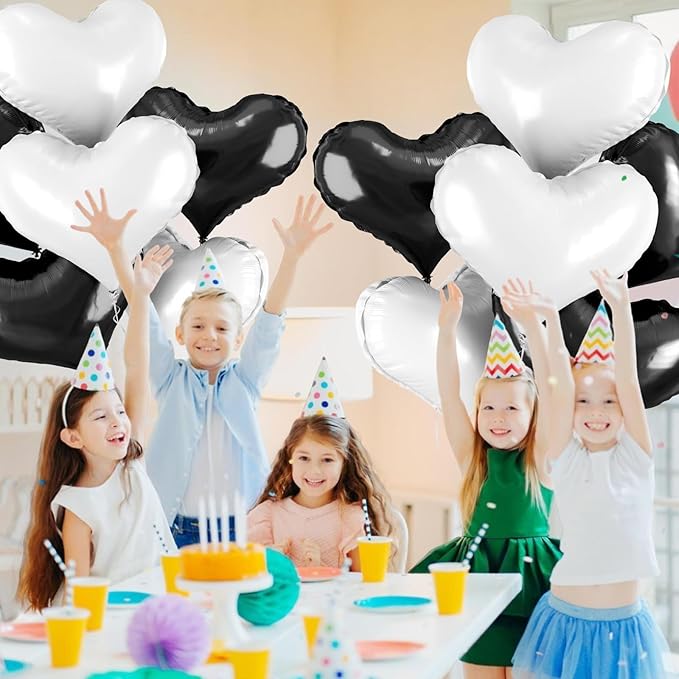24 Inch Black White Heart Balloons - Image 9