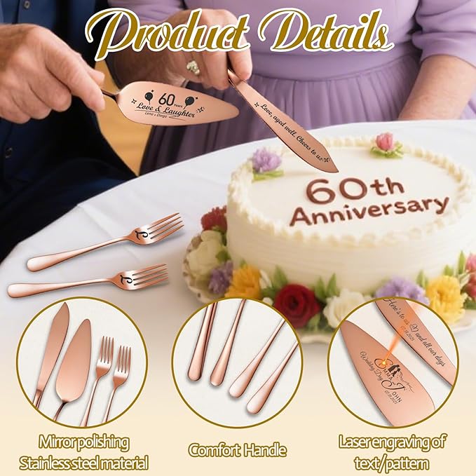 Personalized 4 Piece Wedding Cake Cutting Set, Custom Names Cake Knife and - Image 6