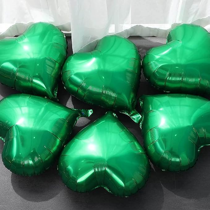 10Pcs Green Foil Heart Shaped Balloons 18 Inch Mylar - Image 3