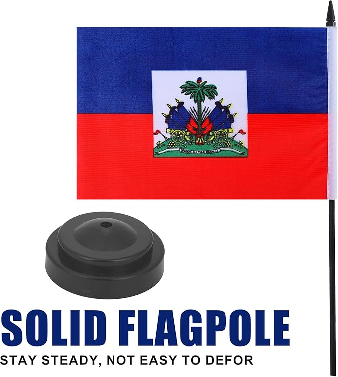 Haiti Desk Flag 12" Solid Pole Deluxe Set Haitians Flags Banner Mini Small - Image 3