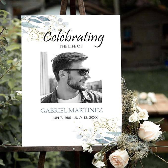 Blue Celebration of Life, Funeral Welcome Sign, Large Memorial Poster, Funeral - Image 3