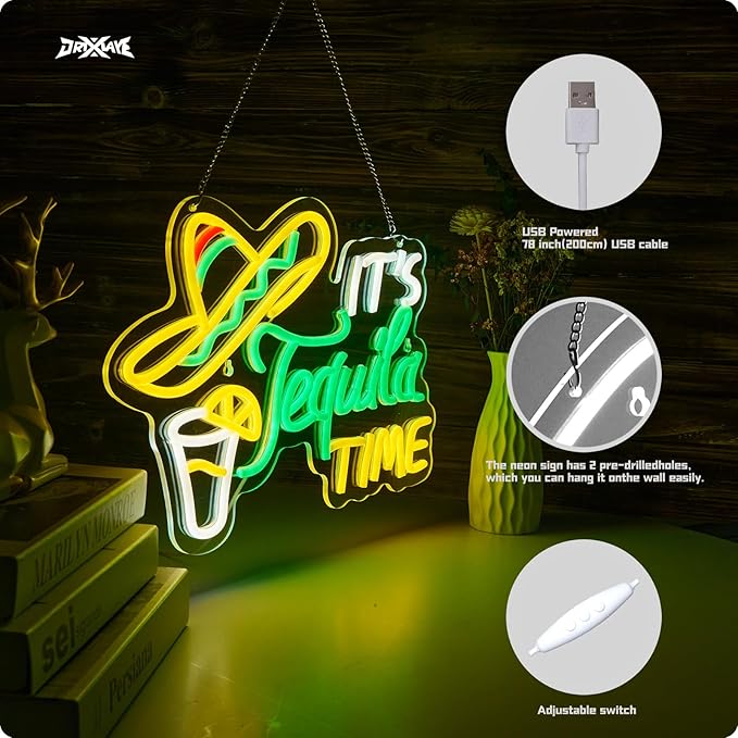 Tequila Neon Sign Mexican Tequila LED Neon Light USB Powered Dimmable Man Cave - Image 3