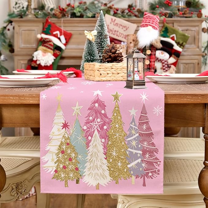 GEEORY Christmas Table Runner 13x72 Inch, Xmas Trees Snowflakes Holiday - Image 7
