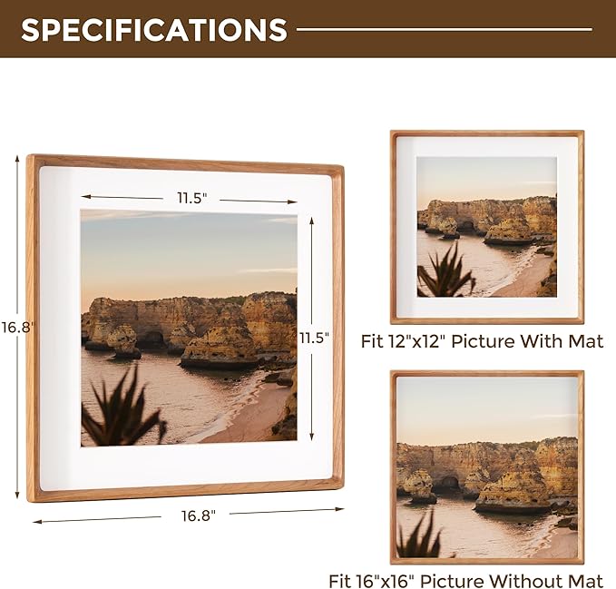 16x16 Picture Frame USA-Sourced Natural Cherry Wood Solid Original Wood Photo - Image 2