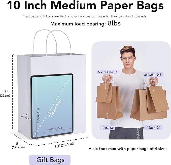 GSSUSA White Kraft Paper Gift Bag - Image 2