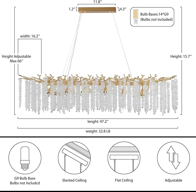 YUYI Modern Crystal Chandelier, 47.2" Gold Tree Branch Chandeliers - Image 4
