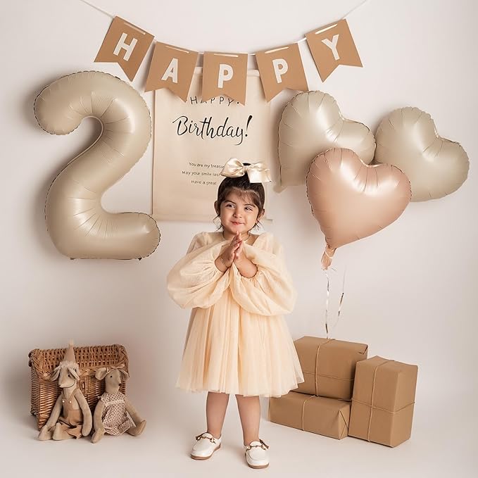 Cream White Beige Heart Balloons, 18Inch Retro Apricot Helium Polyester Film - Image 4