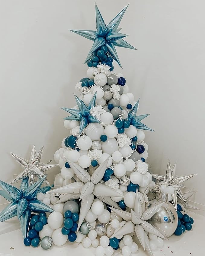 3pcs 26inch 3D Explosion Star foil balloon, Pearled Blue Foil Cone star burst - Image 5