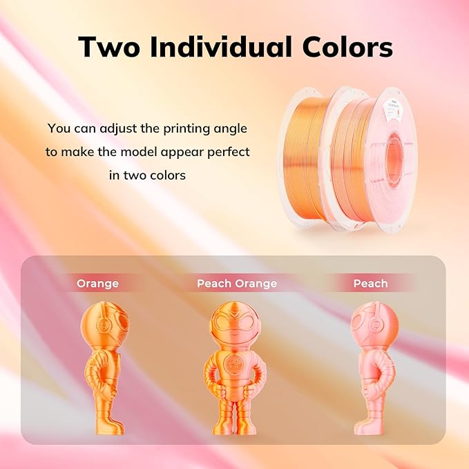 AMOLEN Silk PLA 3D Printer Filament, Dual Color Pink Orange PLA 1.75mm - Image 3