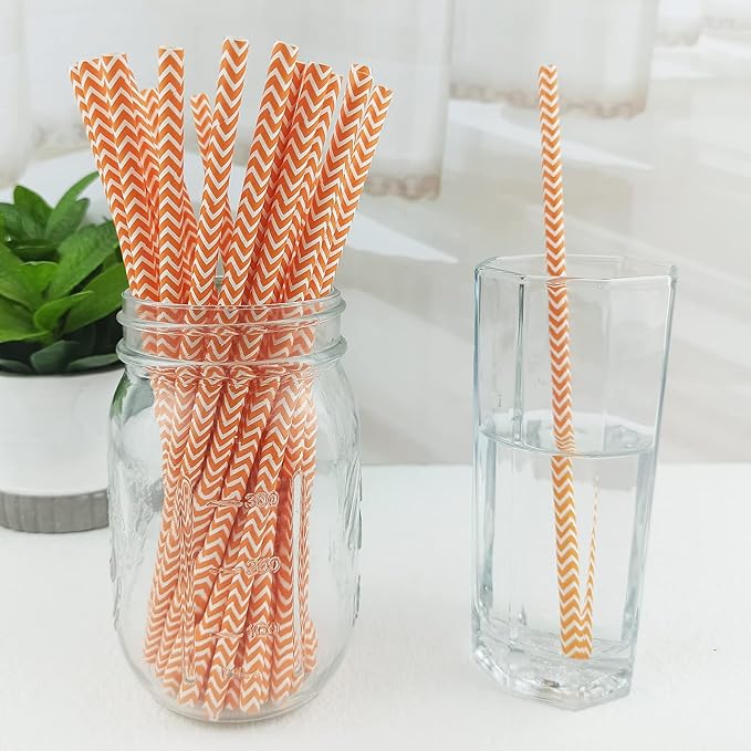 YAOSHENG Premium Disposable Waves Striped Drinking Paper Straws, Pack 100 - Image 2
