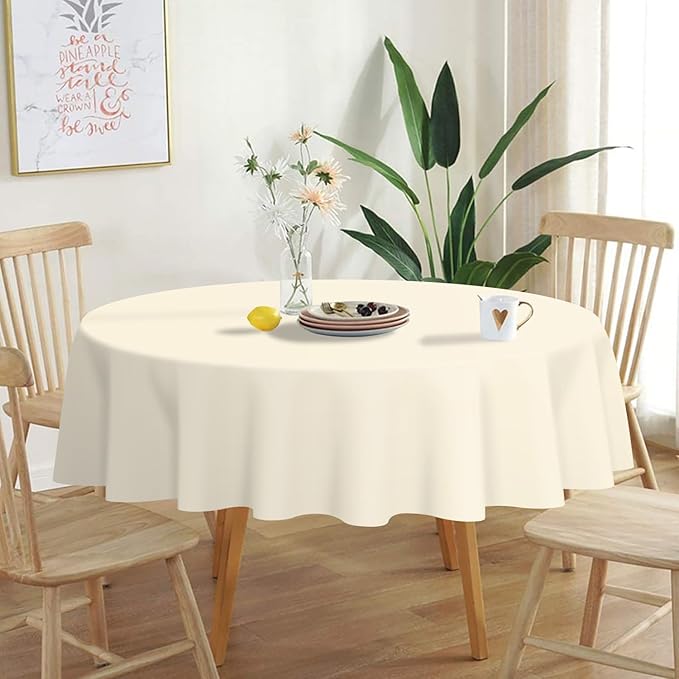 QIKSION Ivory Round Tablecloth 12 Pack, 84 Inch Plastic Table Cover Disposable - Image 2
