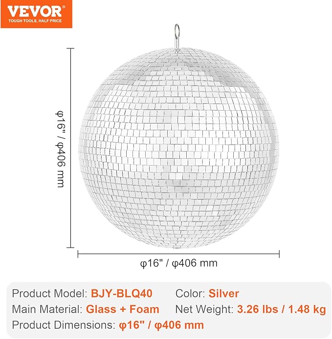 VEVOR Mirror Disco Ball, 16 Inch Party Mirror Ball - Image 7
