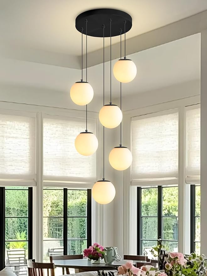 H 87in Globe Pendant Light 6-Lights Modern Hanging Chandelier - Image 5