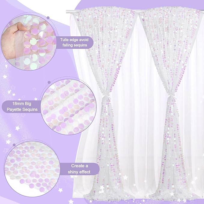 Large Payette Sequin Backdrop 2 Panels 4ftx8ft Iridescent White Glitter Fabric - Image 4