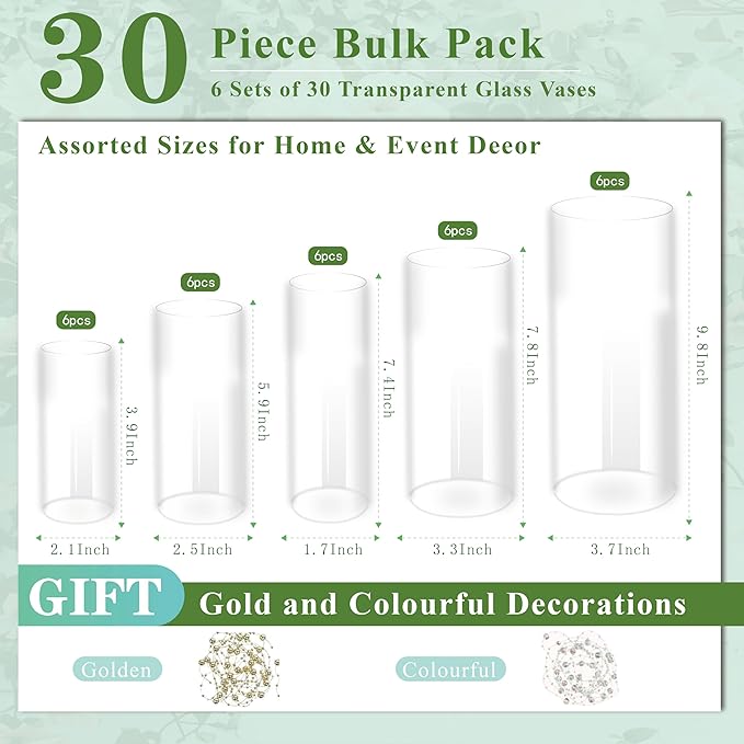 30pcs Glass Vase for Centerpieces, 10 inch Tall Clear Cylinder Flower Vase Bulk - Image 2