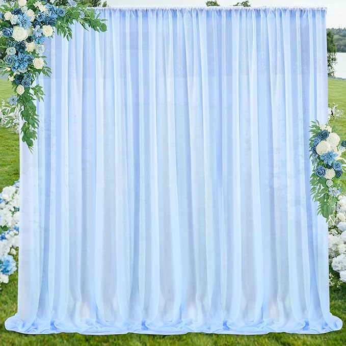 PARTISKY 10ftx7ft Blue Chiffon Backdrop Curtains, Wrinkle-Free Sheer Fabric by Partisky