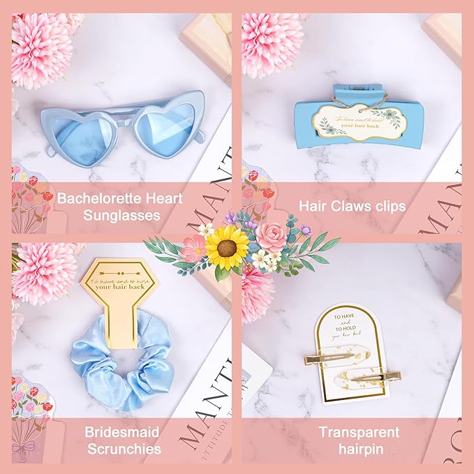 Dusty Blue Bridesmaid Proposal Gift Set, Scrunchies, Makeup Clips & Sunglasses - Image 4