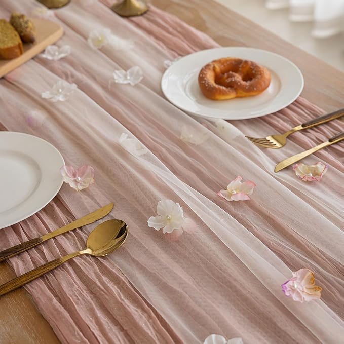 Romantic Artificial Floral Table Runner 10ft Gauze Tulle Lace Table Runner Set - Image 4