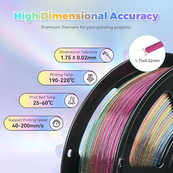 FLASHFORGE Translucent Glitter PLA Crystal Rainbow Candy Filament, Shiny - Image 5