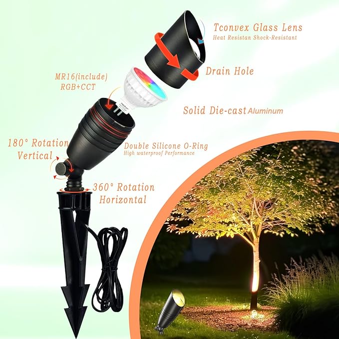 RGB Low Voltage Landscape Lights, 12V Color Changing Outdoor Spot Lights - Image 2