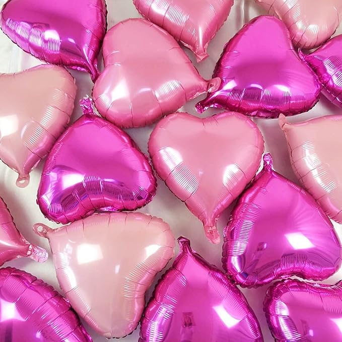 10Pcs Hot Pink Foil Heart Shaped Balloons 18 Inch - Image 3