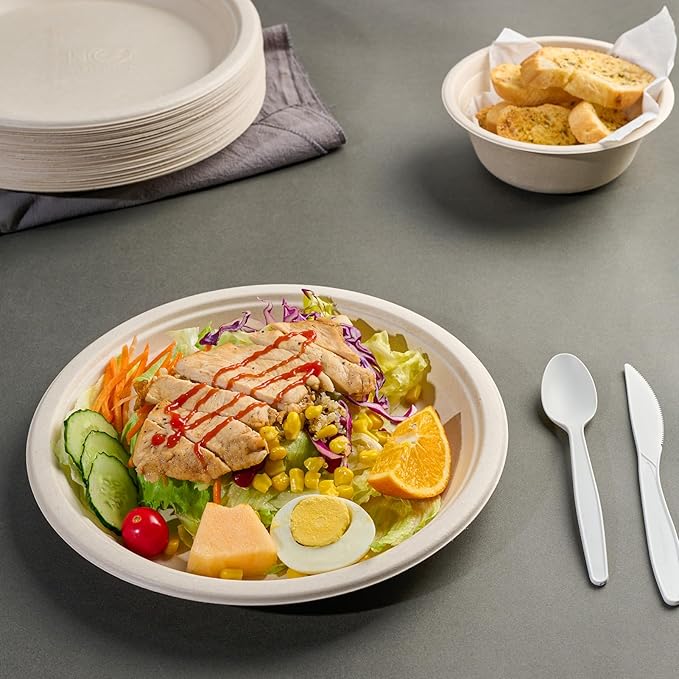 ECOLipak 125 Pack Paper Plates 10 inch 100% Compostable, Heavy-Duty Dinner - Image 2