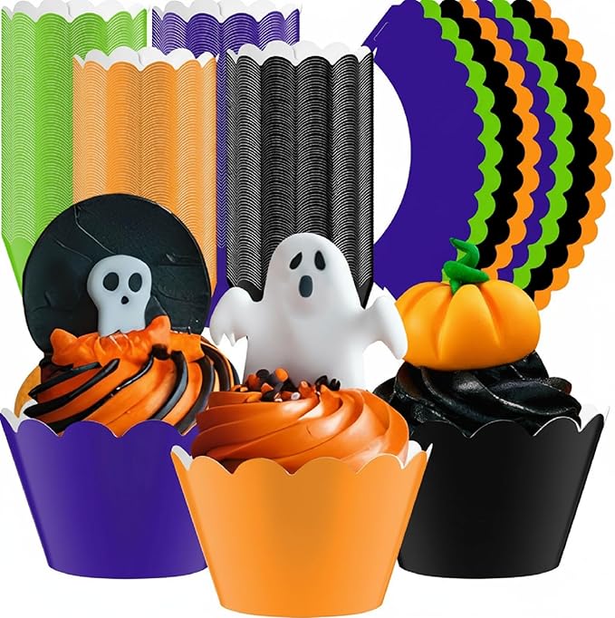 Domensi 100 Pcs Halloween Cupcake Wrappers Rustic Cupcake Liners Orange Black by Domensi