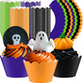 Domensi 100 Pcs Halloween Cupcake Wrappers Rustic Cupcake Liners Orange Black by Domensi