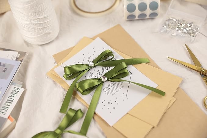Olive Green Satin Ribbon 3/8 inch X Continuous 100 Yards, Single Face Polyester - Image 7