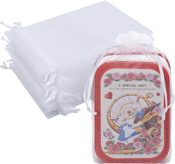 50 PACK White Organza Bags 6x9 In, Mesh Gift Bags Mesh Bag Drawstring Mesh Bag by CRWEETY