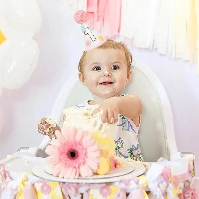 WAUAO Colorful Flower 1st Birthday Cone Hat - Image 3
