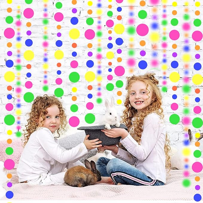 120feet UV Round Dot Paper Neon Garland Neon Streamers Decorations UV Reactive - Image 4