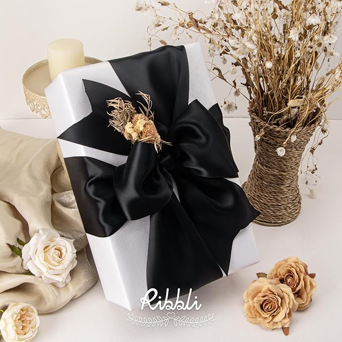 Ribbli Black Satin Ribbon 4 Inch Wide Black Ribbon - Image 2