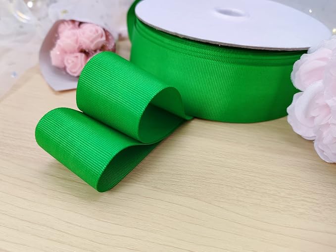 One Roll 50 Yards Soild Green Grosgrain Ribbon 1 1/2 inch Flower Bouquets - Image 2