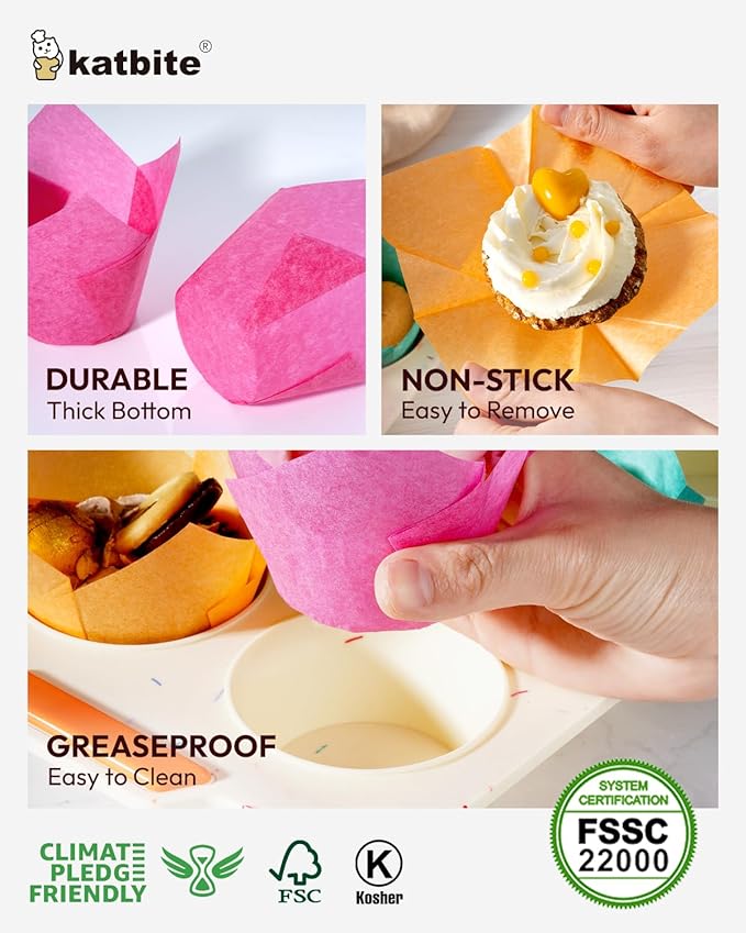Katbite Tulip Cupcake Liners 200PCS, Muffin Liners Baking Cups, Cupcake Wrapper - Image 5