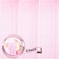 3 Pack 3.3 x 8.2 ft Pasel Pink Foil Fringe Backdrop Curtains, Tinsel Streamers by Voircoloria