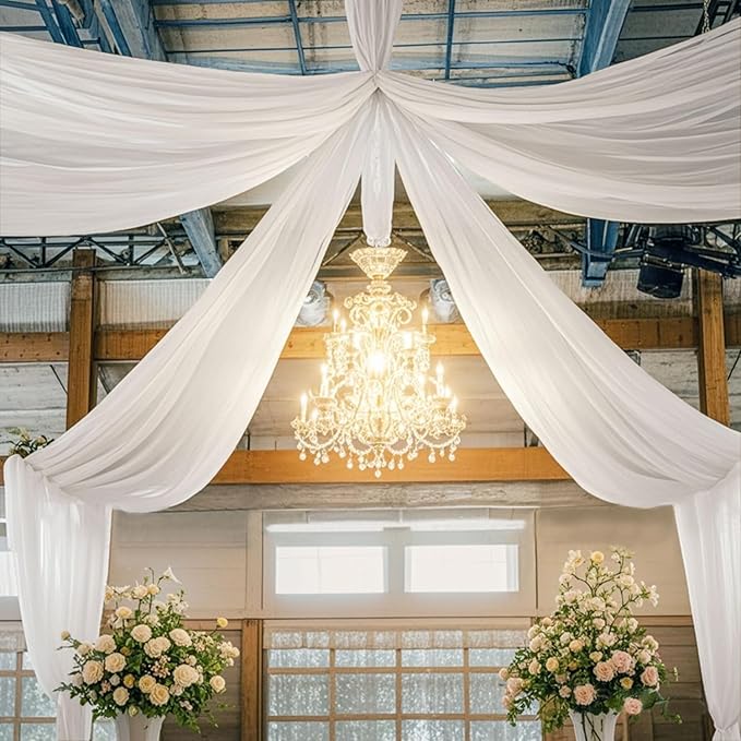 Ceiling Drapes Wedding Arch Draping Fabric White 5FTx20FT 2 Panels Arch - Image 2