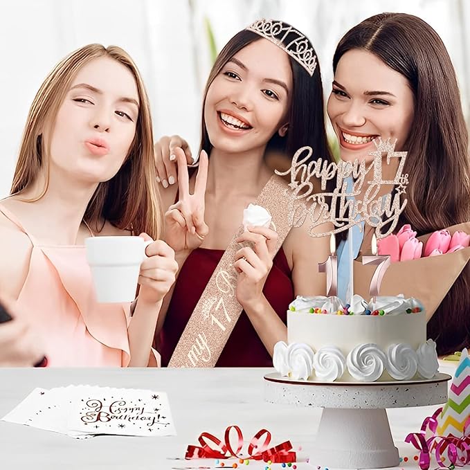 17th Birthday Decorations for Girls Including Birthday Girl Sash, Numeral - Image 2