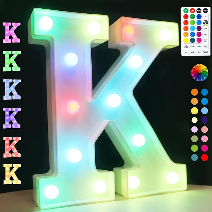 Light Up Colorful LED Marquee Letter lights, 18 Colors Changing Alphabet by OYCBUZO