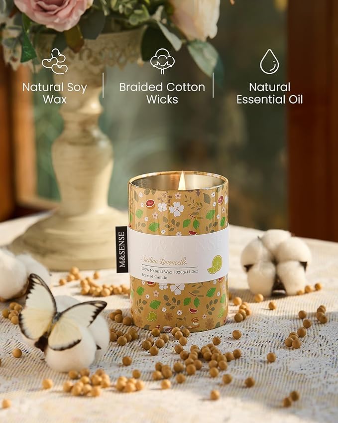 M&SENSE Sicilian Limoncello Scented Candle, Lemon Candle 11.3oz, Summer Soy Wax - Image 4