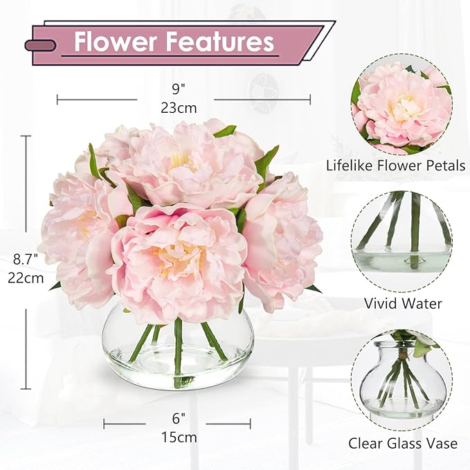 Hollyone Pink Peonies Artificial Flowers - Image 2