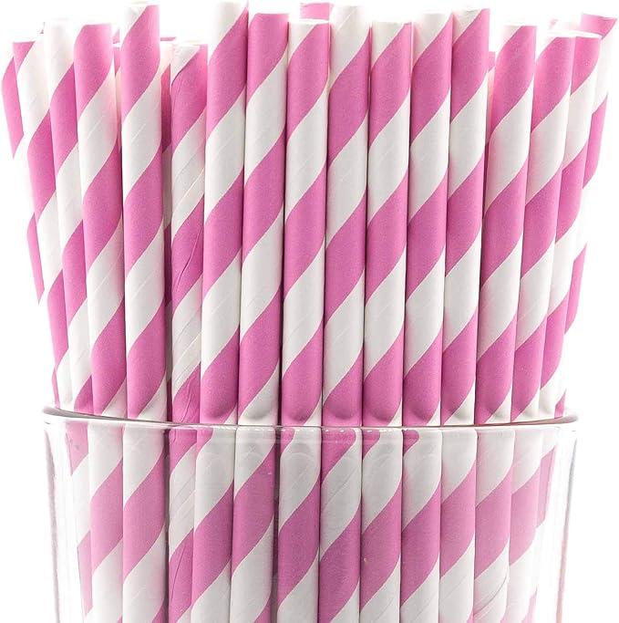 Pack of 300 Baby Pink Swirls Biodegradable 4-Ply Paper Drinking Straws by Stephanie+Imports