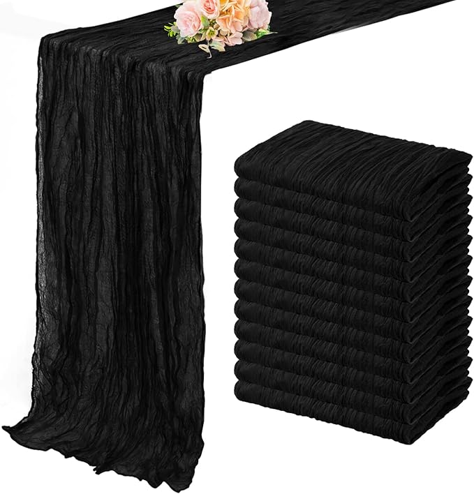 10FT 12 Pack Black Cheesecloth Table Runner 20 x 120 Inch Long Boho Fabric by FoliafeelHome